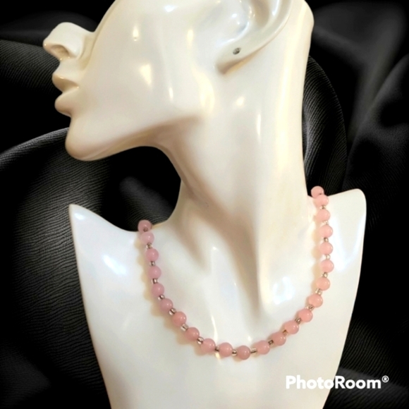 HANDMADE Rose Quartz and Glass Beaded Necklace - Picture 1 of 4